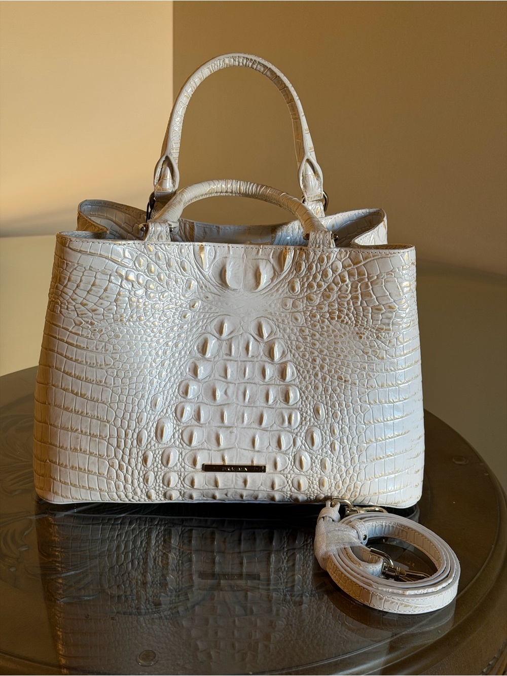 Brahmin Denise Croc-Embossed Satchel with Detachable Strap